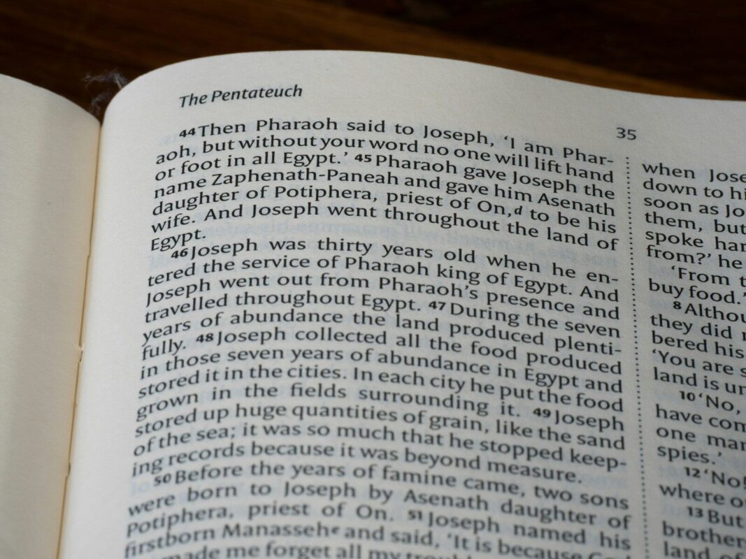 Close-up of an open book with text.